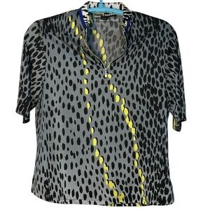 Jamie Sadock Golf Shirt Athletic Zip Up Short‎ Sleeve Polo Gray Black Yellow XL